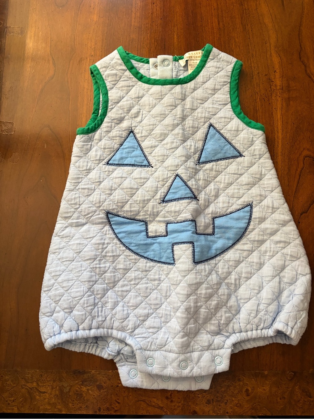 The Beaufort Bonnet Company Light Blue & Green Quilted Pumpkin Romper